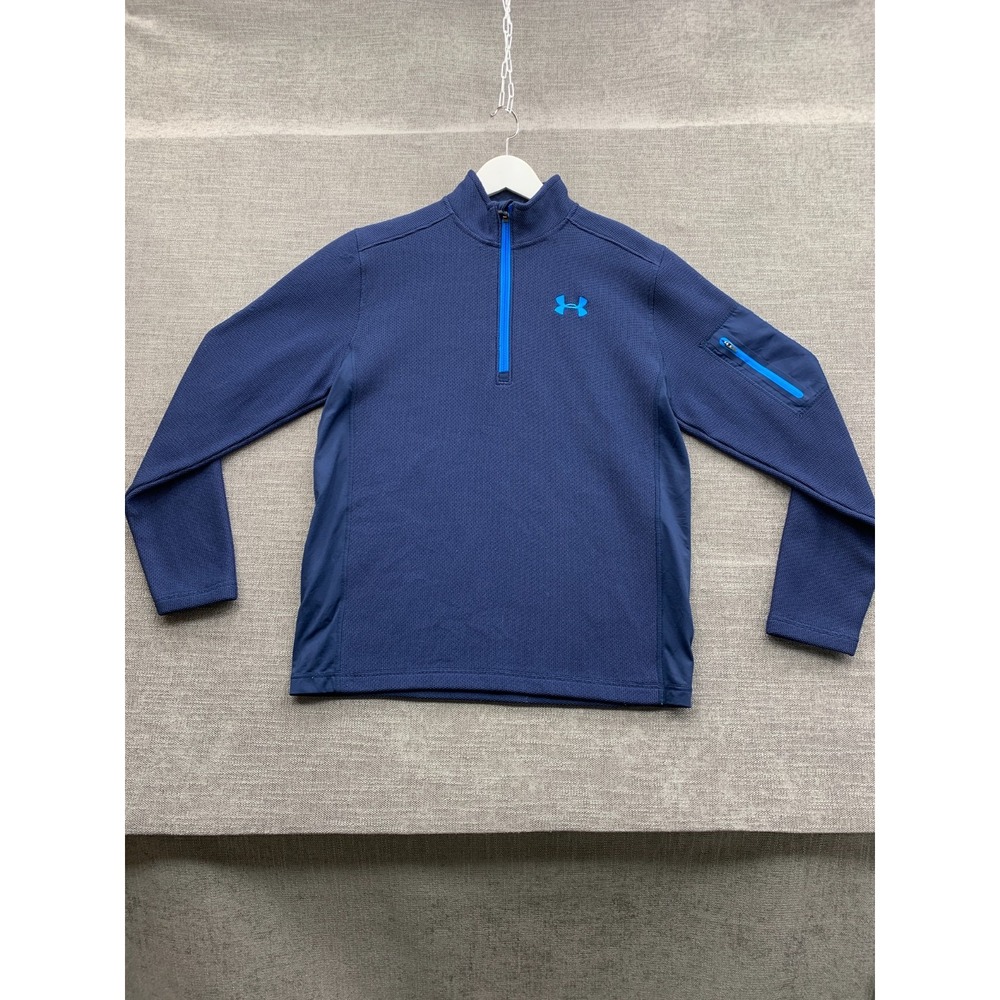 Under Armour Storm 1/4 Zip Pullover Mens Medium Blue Fleece Lined Mock Neck Golf